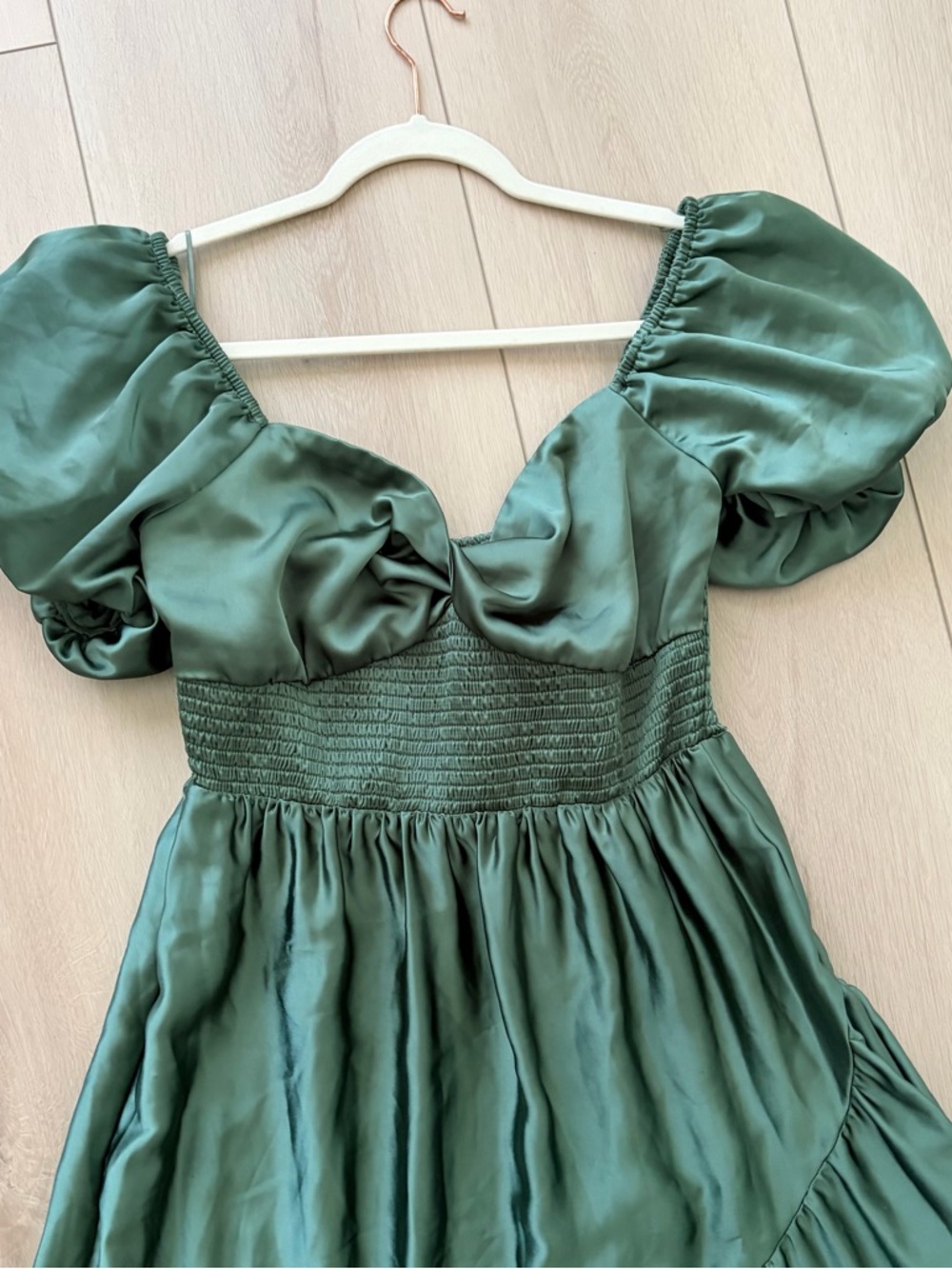 Free People Premium Sundrenched Silky Satin Maxi Tiered Dress Green Sage Large - Picture 7 of 12